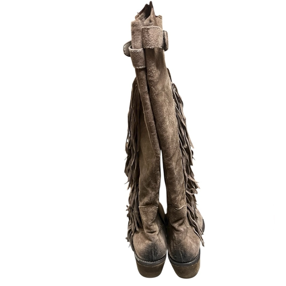 Carlos Santana Ringo taupe suede fringe knee high western distressed boots - Picture 5 of 11